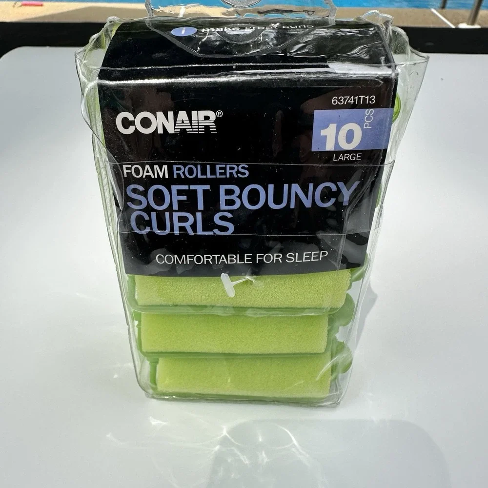 Conair Body & Bounce Large Foam Hair Rollers, Neon Green, 10-Pieces